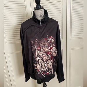 Marc Ecko cut & sew graphic zip track jacket Geisha Samurai dragon rare Y2K